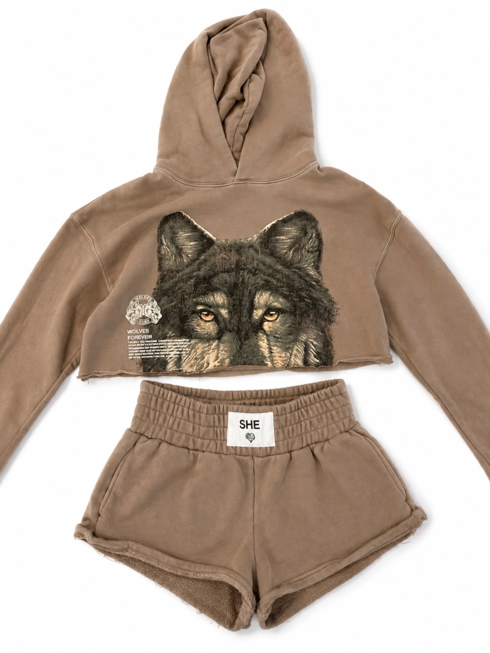 Darc Sport Taupe Cropped Hoodie & Shorts Set